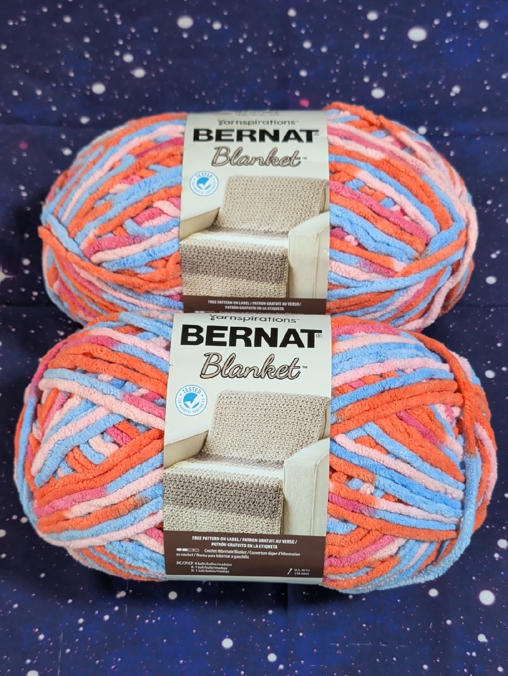 2 Brand New Skeins Bernat Blanket Yarn PARTY POP Smoke Free Home